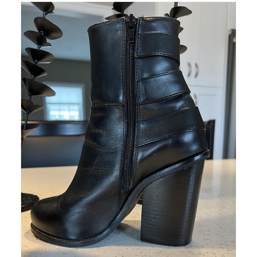 Black Leather Ankle Boots with Buckle Detail - Picture 10 of 16